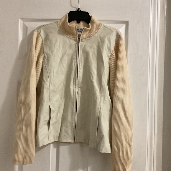 Pendleton Ivory Leather And Ribbed Merino Wool Full-zip Jacket, Large - Picture 1 of 7